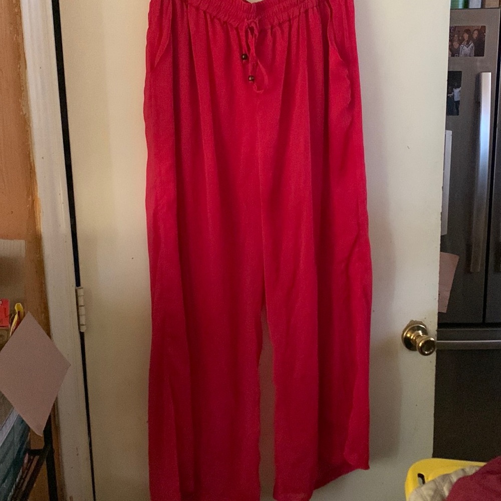 Ready for the Beach: Hot Pink Sheer Lined Pants! 🩴